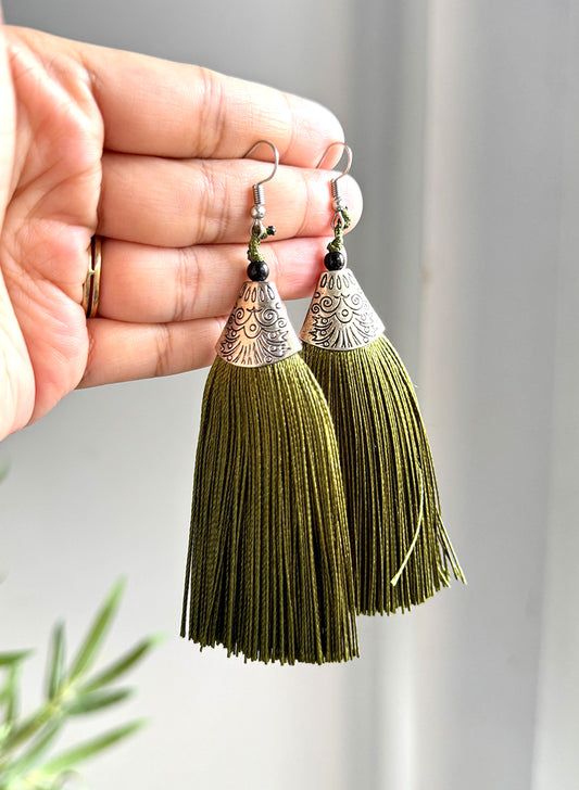 Green tassel earring