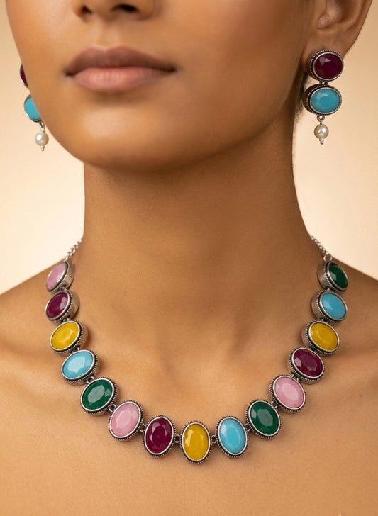 Ojaa Oval stone necklace set