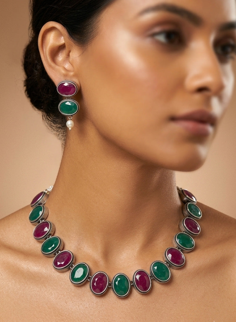 Ojaa Oval stone necklace set