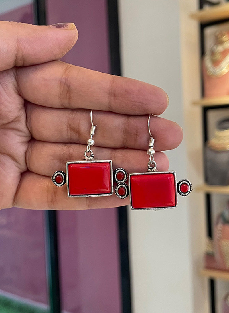 Red Square Earring