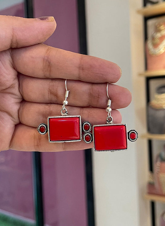 Red Square Earring