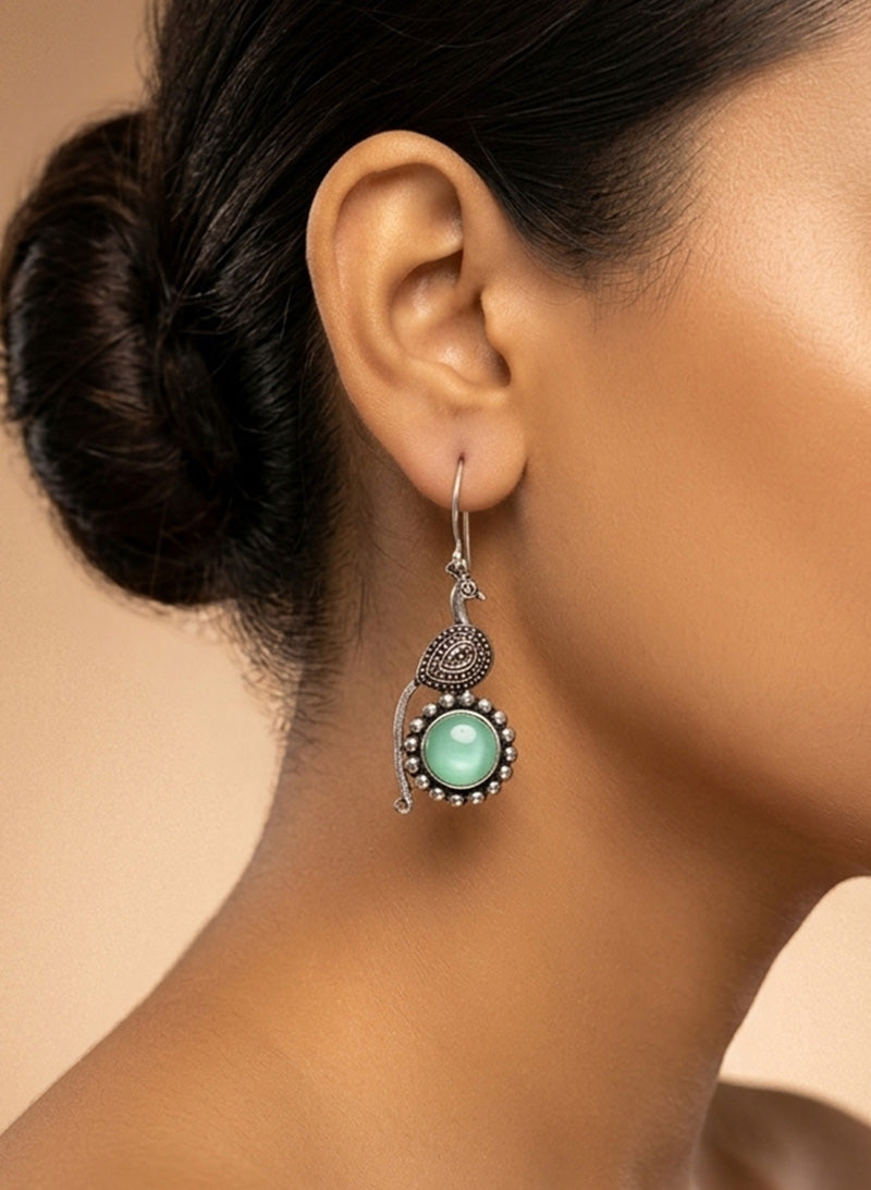 Peacock round stone Drop Earring