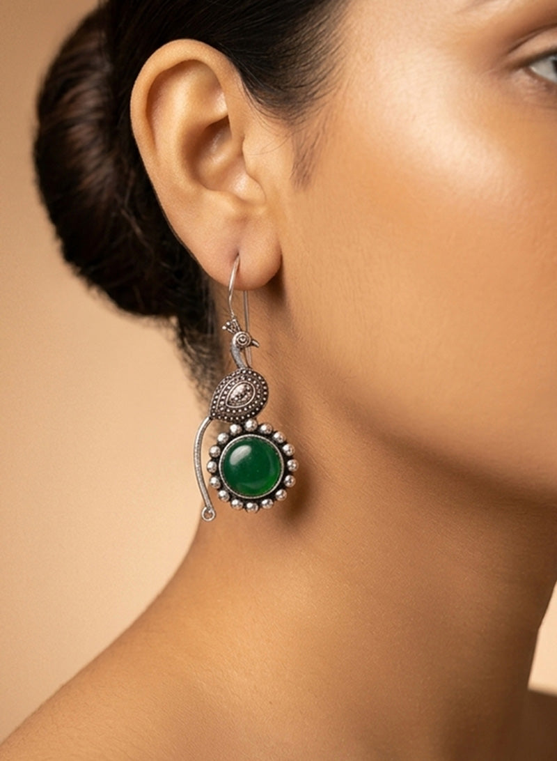 Peacock round stone Drop Earring