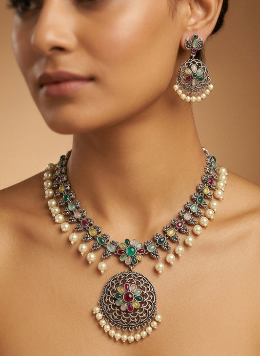 Khyati German Silver Necklace Set
