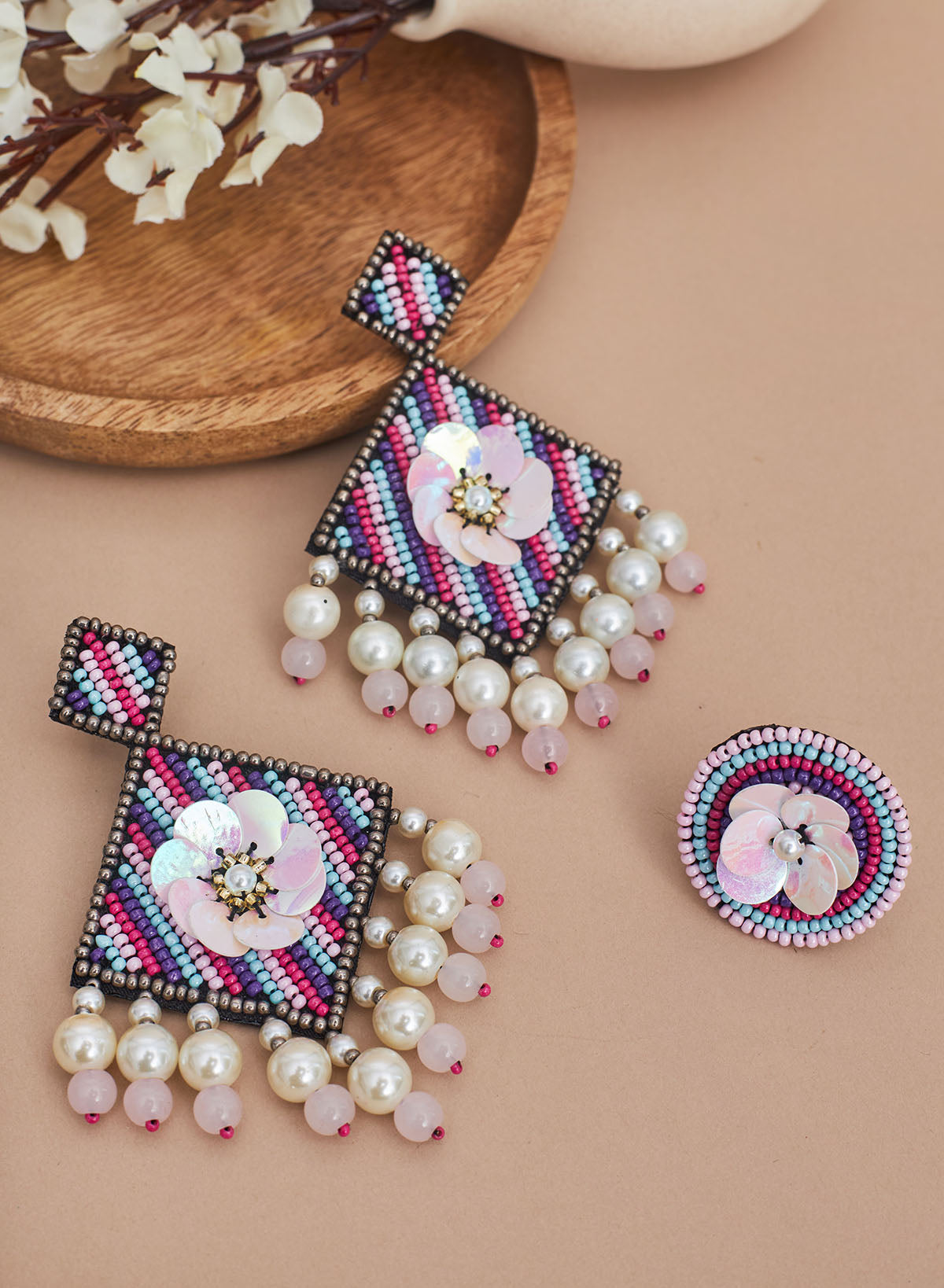Amelia sequin earrings with ring
