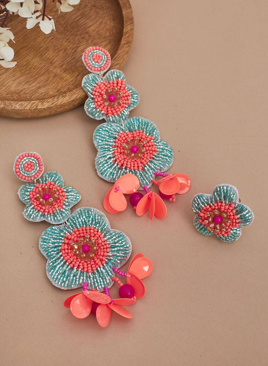 Carolina orange and mint green earrings with ring
