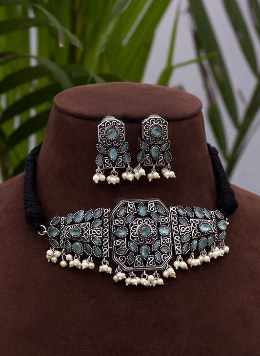 pushti german silver choker set
