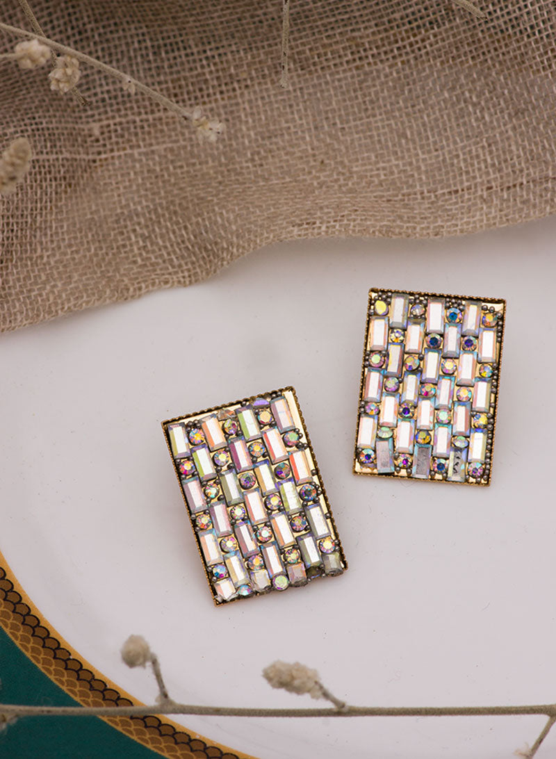 Stone crystal check earring