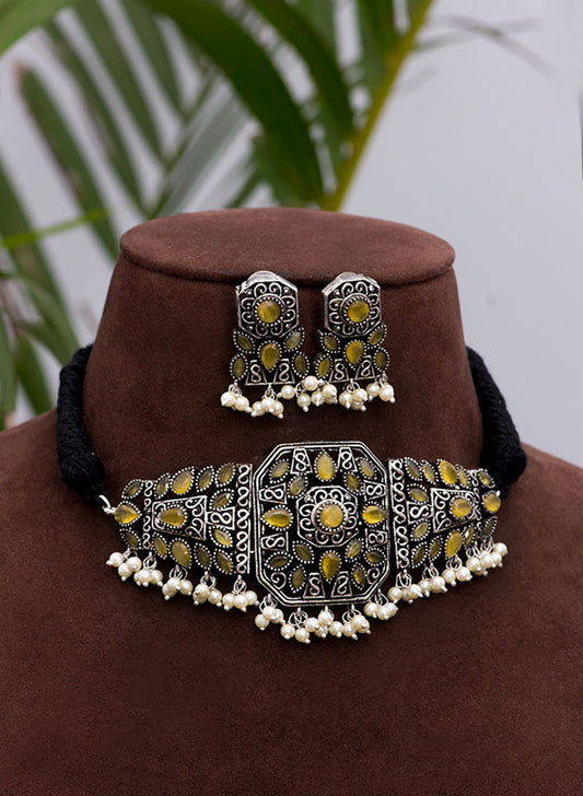 pushti german silver choker set