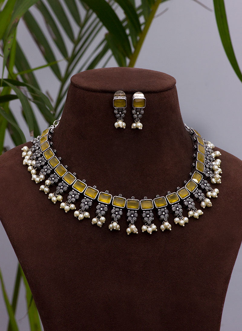 elakshi german silver necklace set
