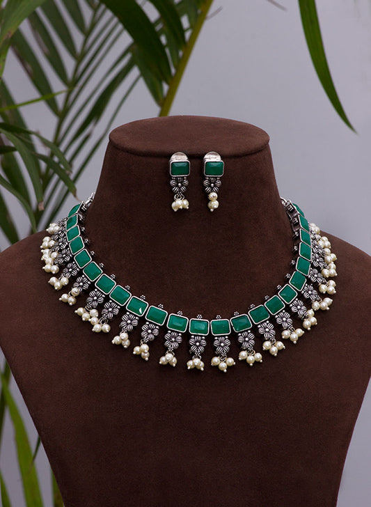 elakshi german silver necklace set