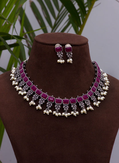 elakshi german silver necklace set