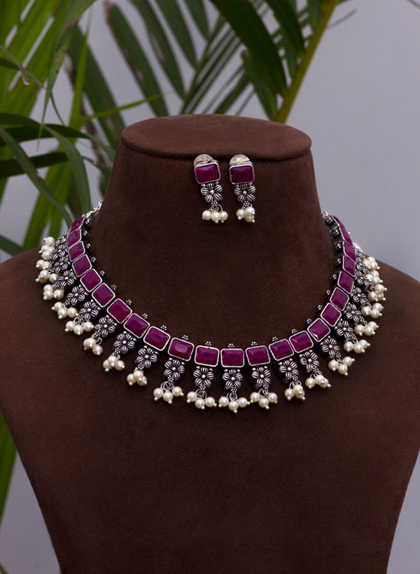 elakshi german silver necklace set