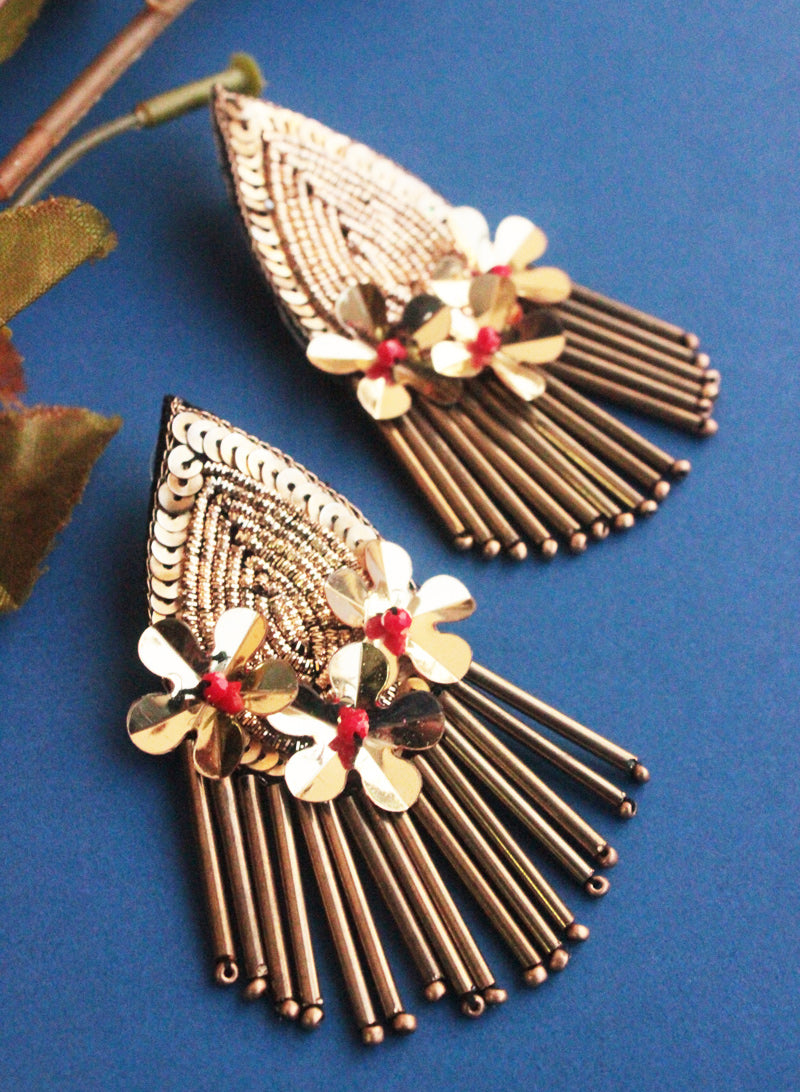 Drop Shape Embellished Tassel Earring