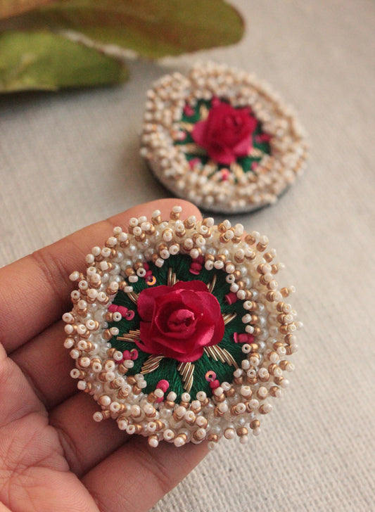 Pink Rose White Cluster Stud