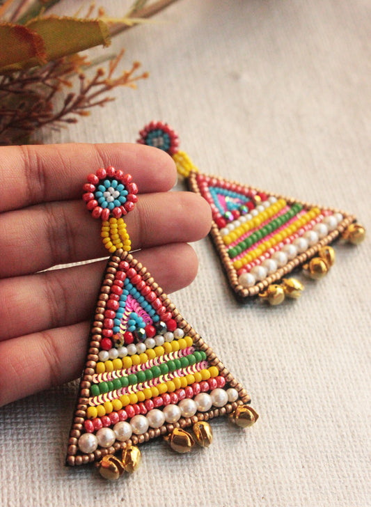 Beaded Triangle Ghungroo Earring