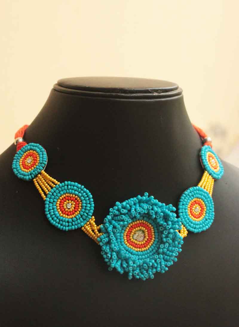 Blue Cluster Bead Choker Necklace