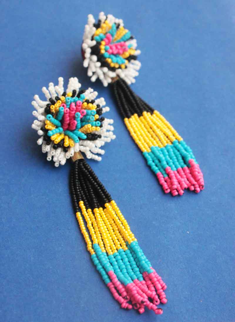 Multicolor Beaded Long Tassel Earring