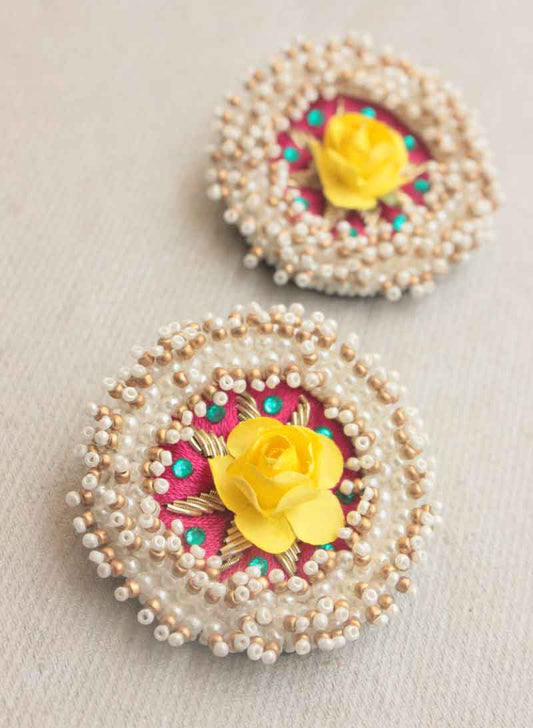 Pink Rose White Cluster Stud