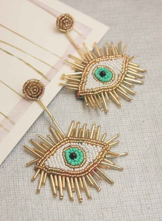 Golden Long Evil Eye Earrings