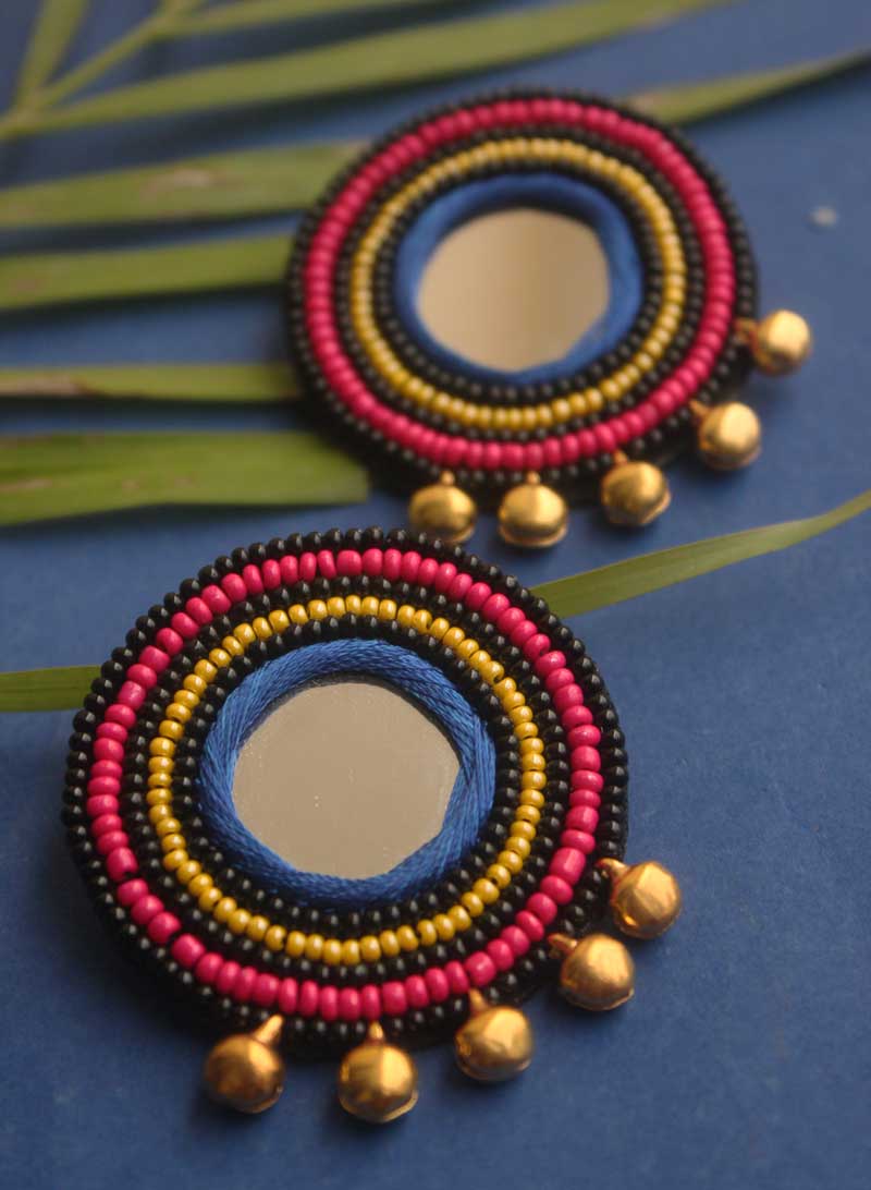 Swara Mirror Beaded Ghungroo Earring