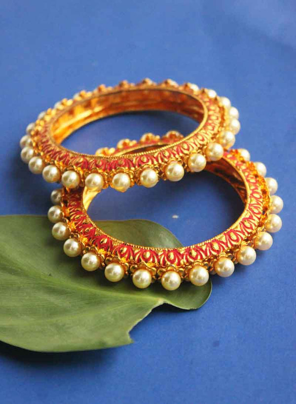 Red Matte Meena Moti Bangle