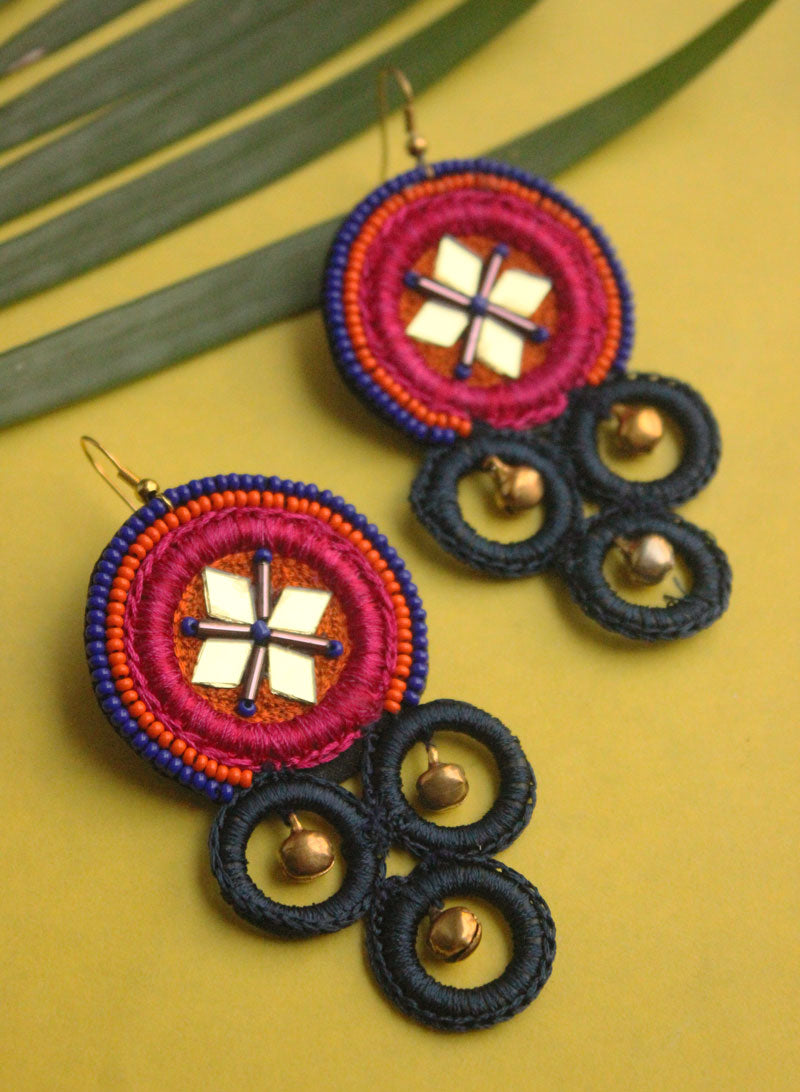 Round Mirror Hanging Ghungroo Earring
