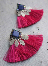 Purple Stone with Pink Tassel Earring