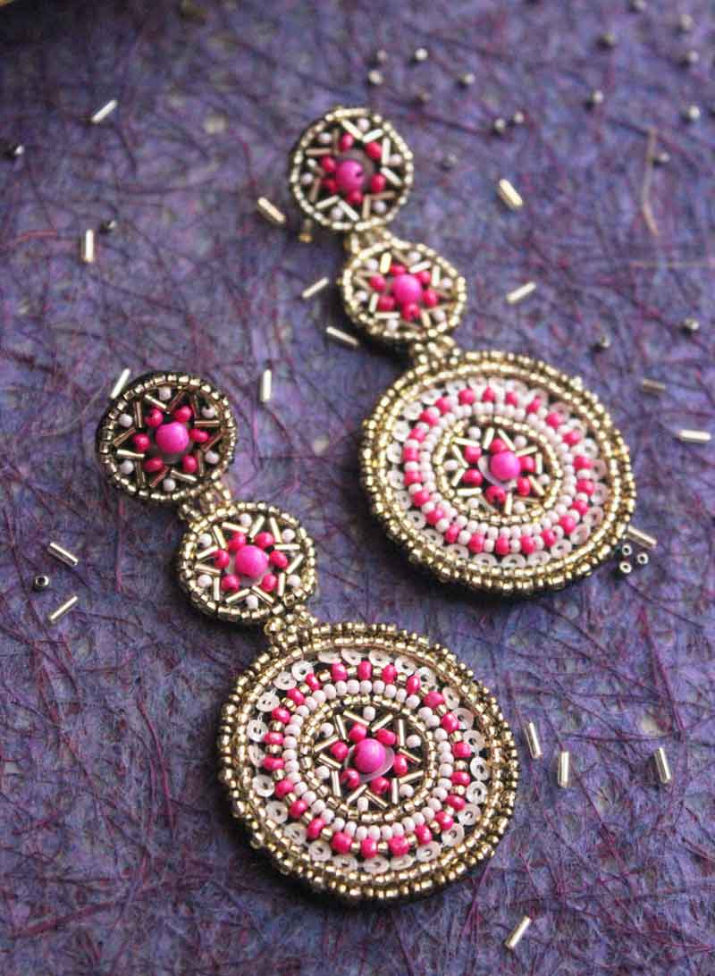 Three Layer Round Beaded Earring