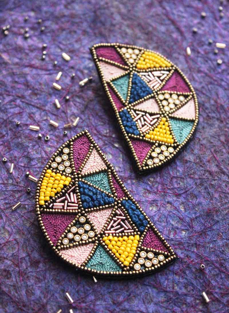 Embroidered D shaped Earring