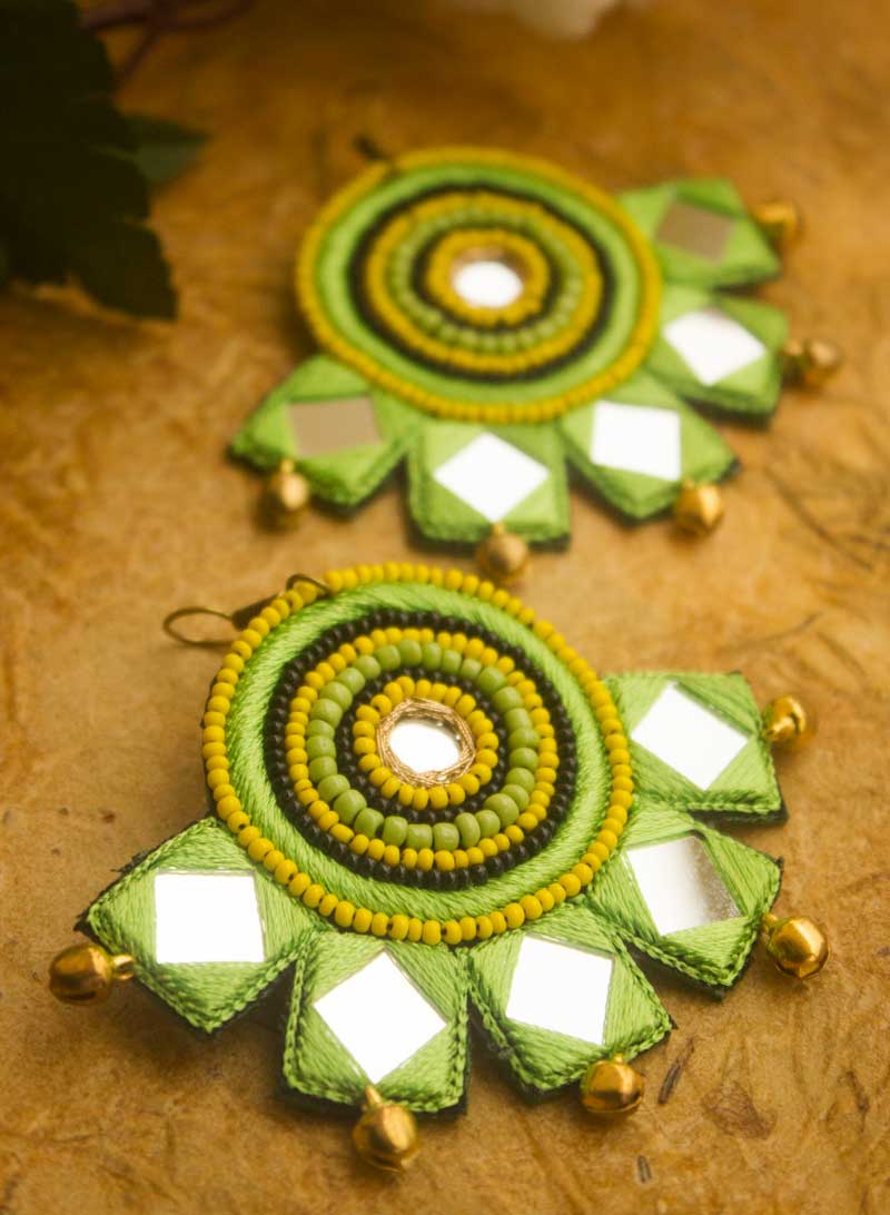 Green Five Mirror Handmade Earring