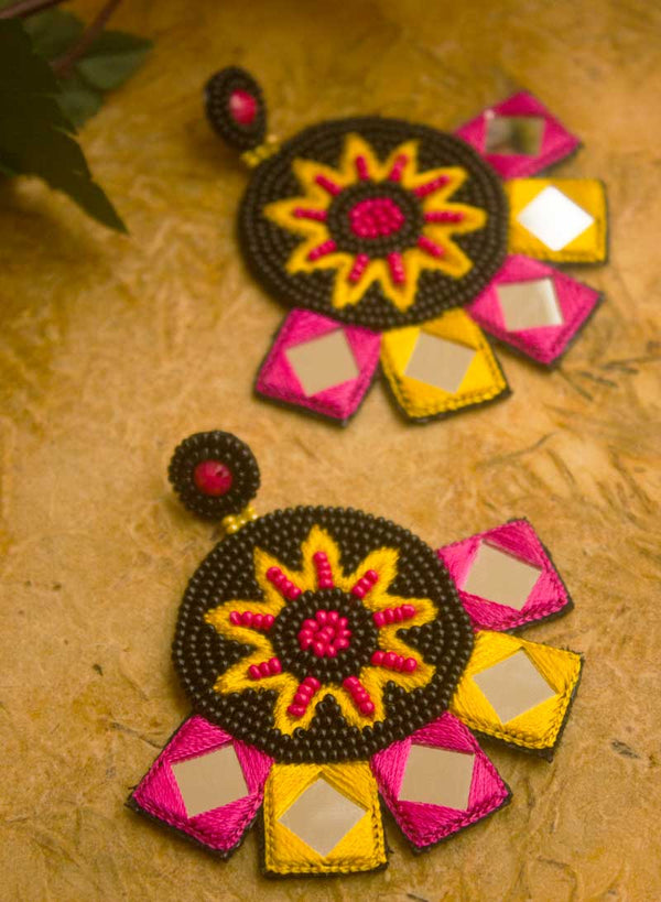 Multicolor Five Mirror Handmade Earring