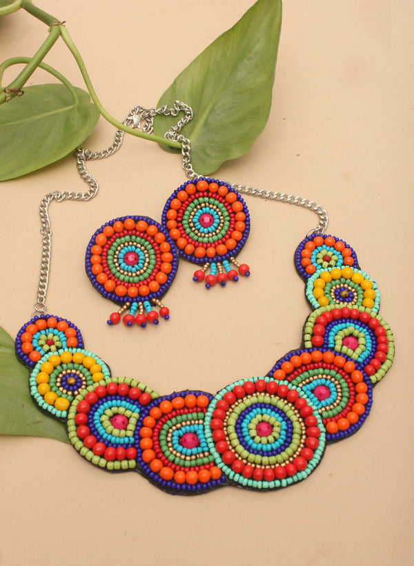 Multicolor Round Beaded Handmade Necklace Set