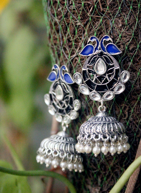 Blue Peacock Black Meena Jhumka