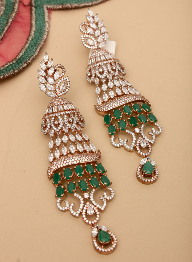 Long White and Emerald Green Ad Earring