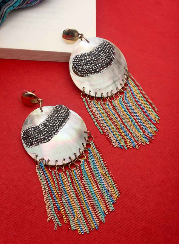 Grey Shell Multiolor Chain Hanging Earring