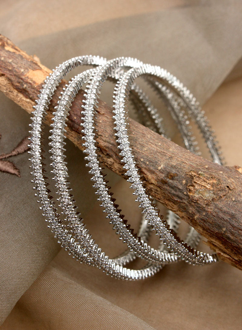 White Ad Stone Thin Bangle Set of 4