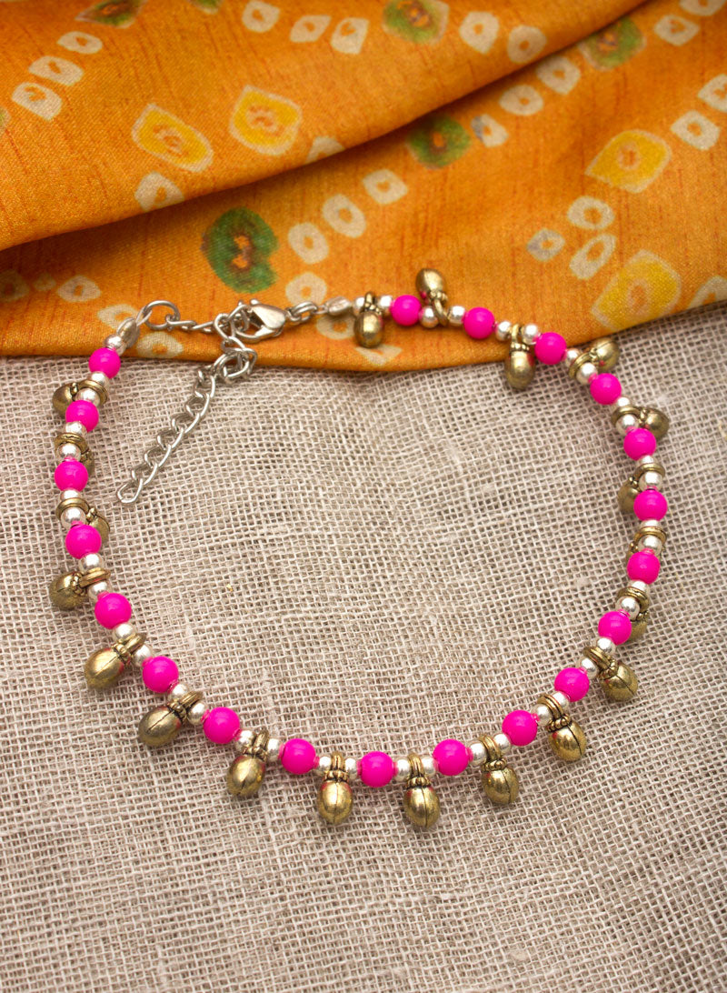 Two Tone Pink Bead Anklet