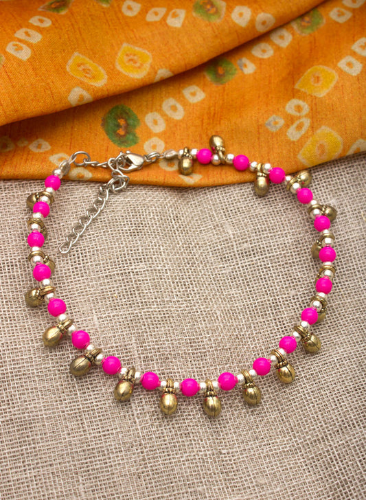 Two Tone Pink Bead Anklet