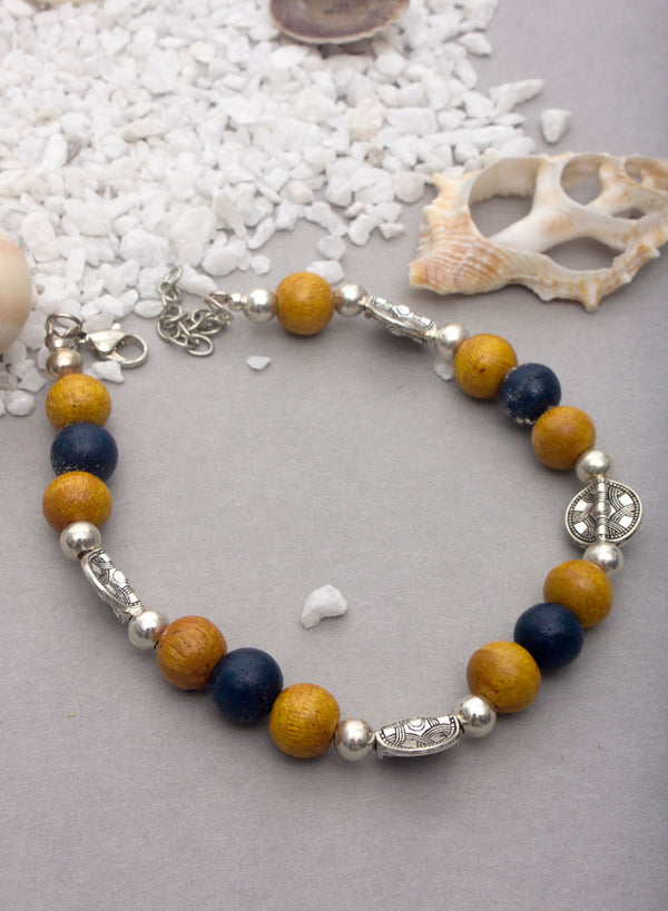 Yellow and Blue Bead Anklet