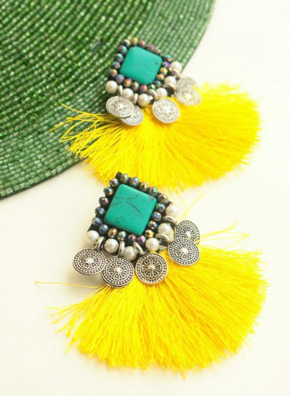 Purple Stone with Pink Tassel Earring