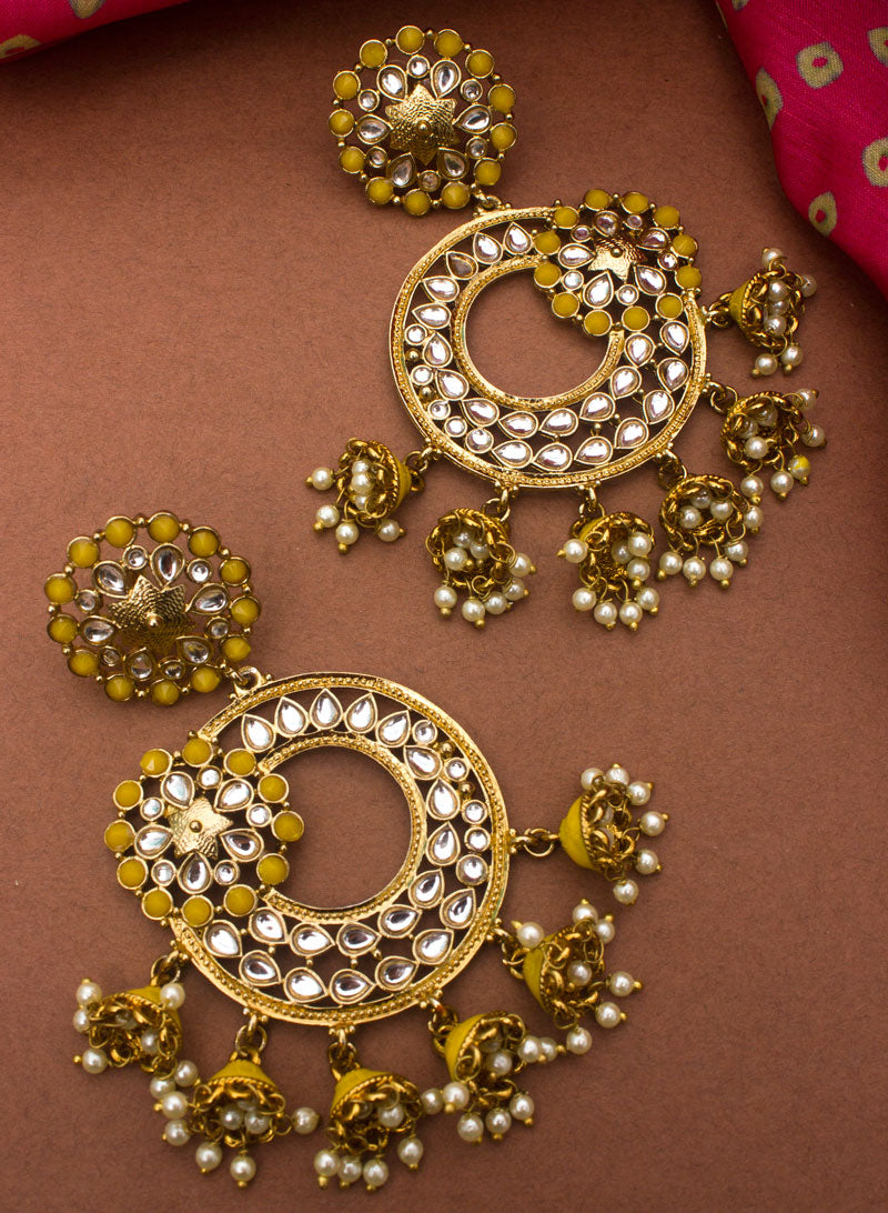 Golden Stone Five Meena Jhumka Earring