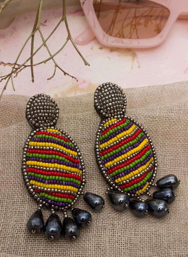 Multicolor Oval Hanging Bead Earring