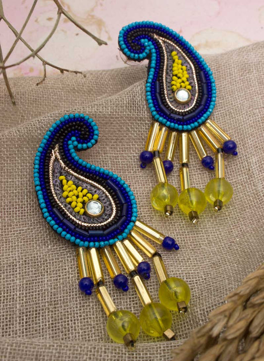 Blue Paisley Hanging Bead Earring