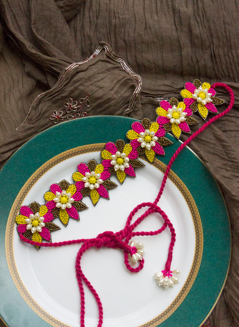 Meera Floral Handmade Pink and Yellow Belt