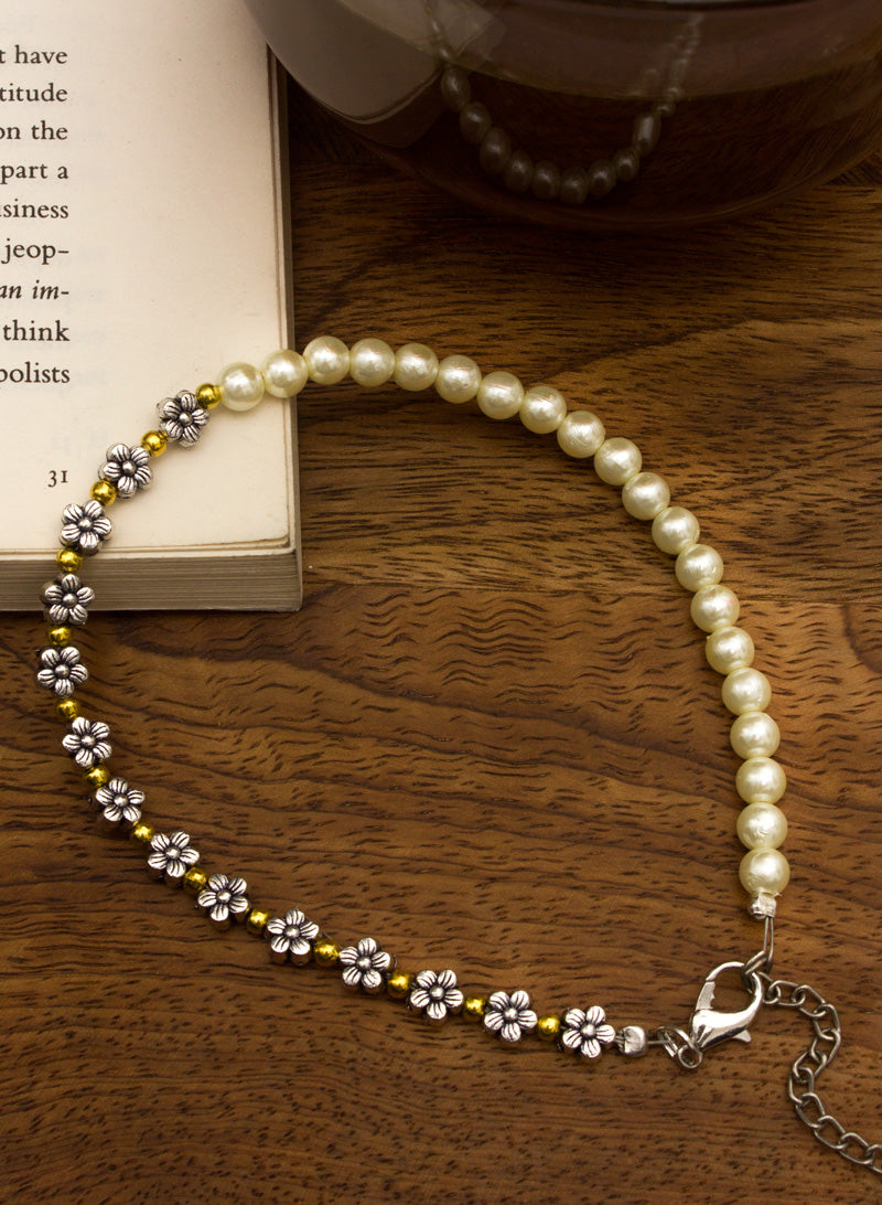 Metal Floral Pearl Anklet