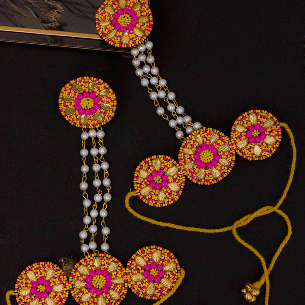 Buy Floret Pink Gota Patti Flower Jewellery 6 PC Set for Women for Haldi  Mehandi Theme Party Bridal Jewelry Online in India - Etsy