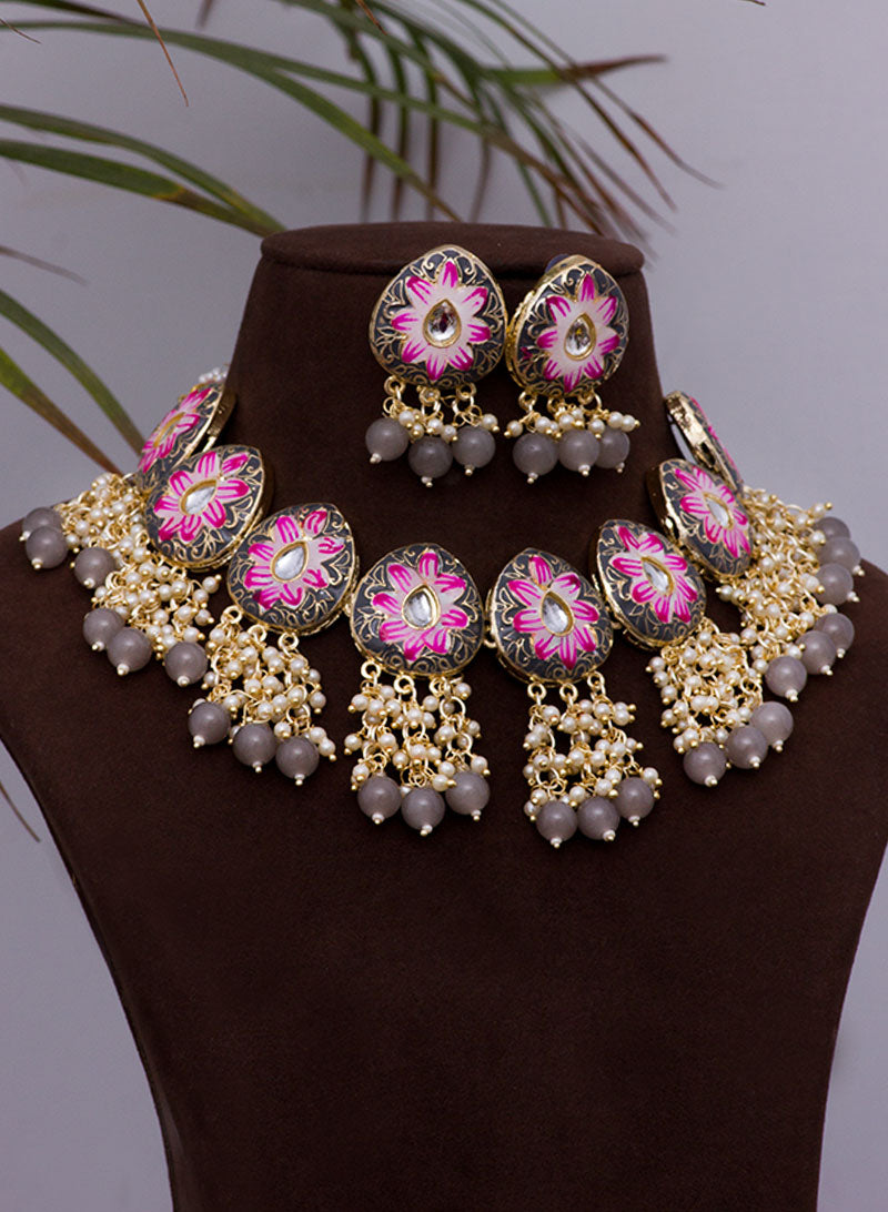 lila meena necklace set