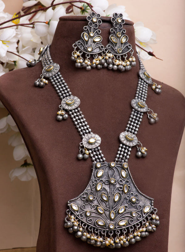 Two Tone Kundan Oxidised Set
