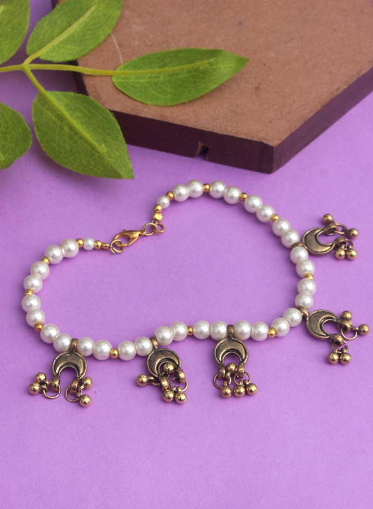 Pearl Golden Chaand Anklet